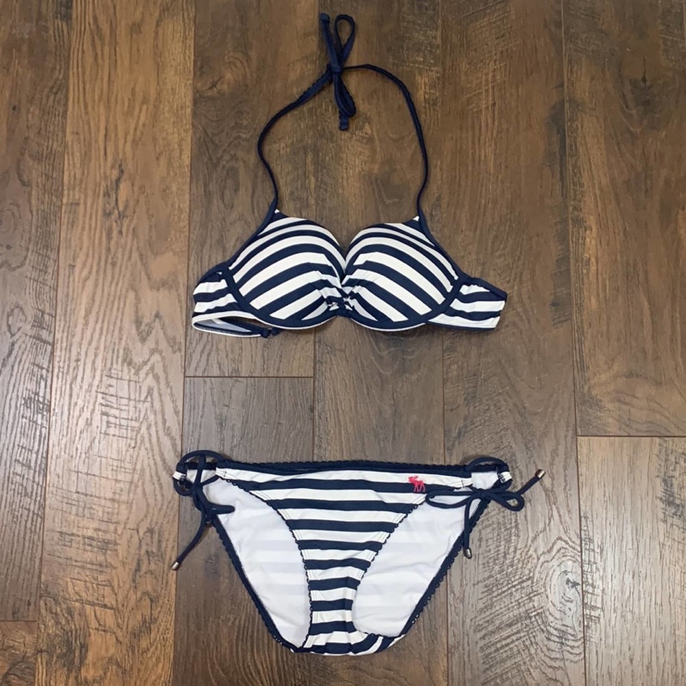 Abercrombie & Fitch Navy/White Striped Push-Up 2 Piece String Bikini